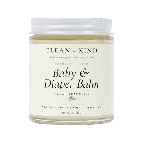 Clean + Kind Baby & Diaper Balm with grass-fed tallow and Roman chamomile, 4 oz jar