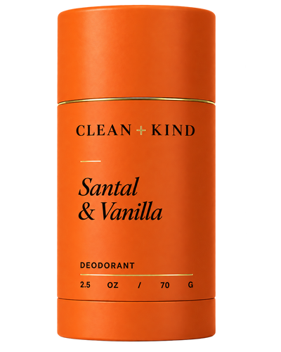 Clean + Kind Santal & Vanilla Deodorant, orange 2.5 oz stick, transparent background